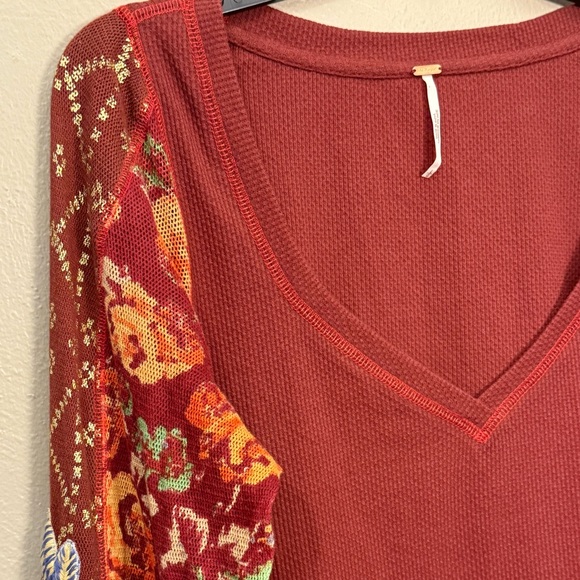 Free People Women's Amara Embroidery-Trimmed Thermal Waffle Knit Top Size Large - Picture 3 of 9